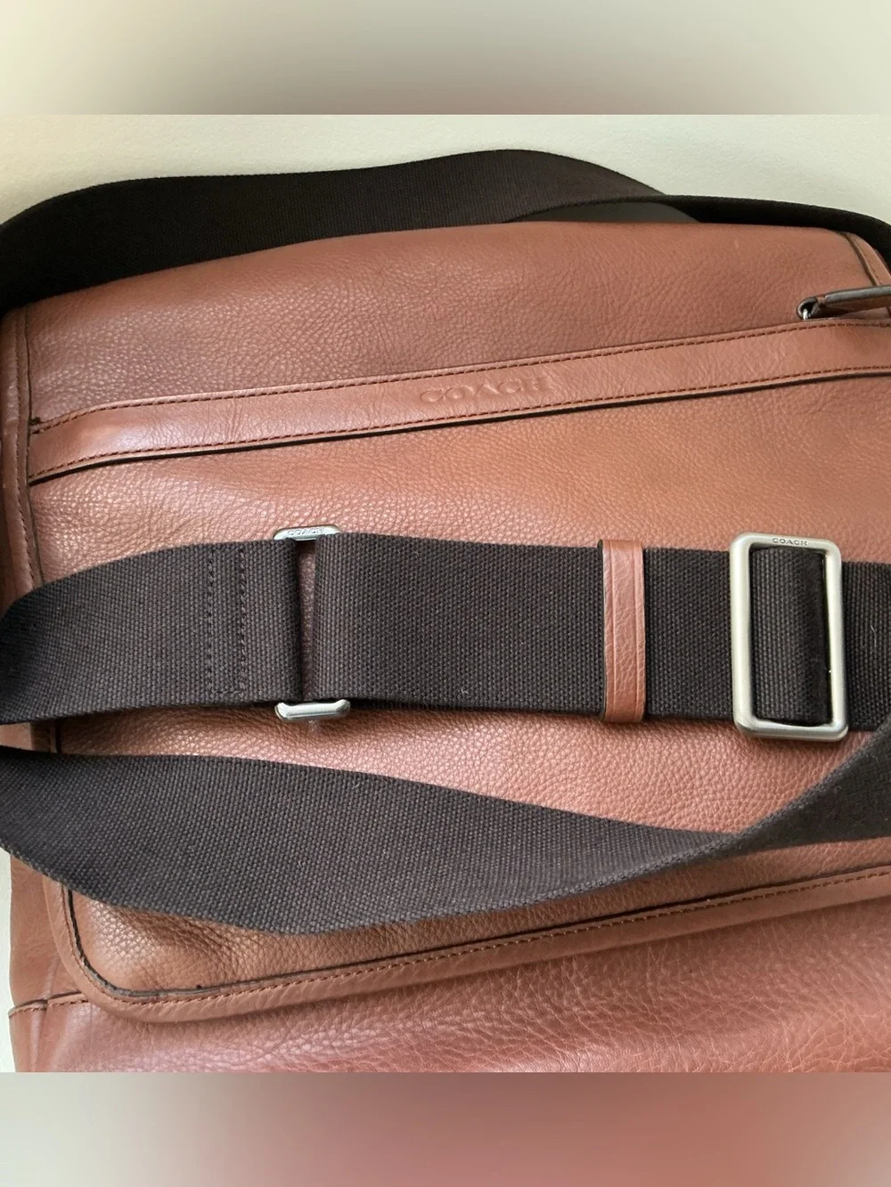 Coach Camden Men's Chestnut Leather Messenger Bag with Strap ( April 2014)